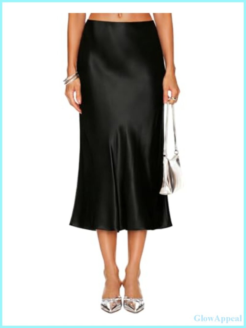 Satin Midi Skirt High Waisted A-Line Silky Long Skirt for Women